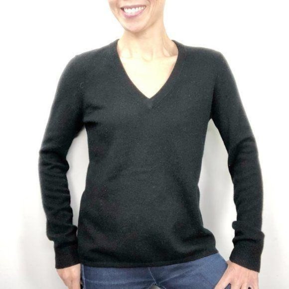 Minnie Rose S Sweater Cashmere Black V Neck
